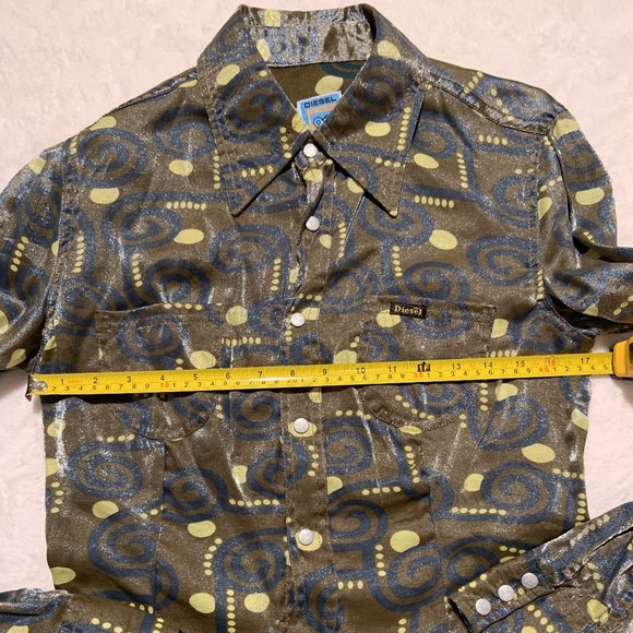 Women's Vintage Diesel Button Up Shirt Blouse Shiny Printed Long Sleeve Size M - Picture 5 of 11